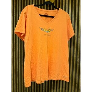 Life is‎ Good Crusher Tee Orange V Neck Graphic T-Shirt XL Relaxed Fit